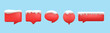 © alex83m - 3D Speech bubble, red colored winter icons, covered with snow caps, isolated on blue background. 3D chat icon set.