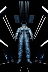 Wall Mural - astronaut cosmonaut goes into outer space along the corridor. space exploration, flights to distant 