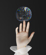Woman hand with big soap bubble. 3d render, 3d illustration.