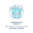 Conversation and freestyle turquoise concept icon. Digital product. Podcast format abstract idea thin line illustration. Isolated outline drawing. Editable stroke. Arial, Myriad Pro-Bold fonts used