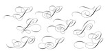 Fototapeta Dinusie - Set of beautiful calligraphic flourishes on capital letter S isolated on white background for decorating text and calligraphy on postcards or greetings cards. Vector illustration.
