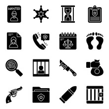 Pack Of Crime And Justice Solid Icons 

