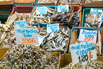 Poster - Kandy Municipal Central Market you can find fruit and vegetable, meat, fish, dry food, seasonings. Sri Lanka. 