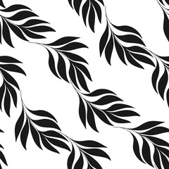 Wall Mural - Abstract floral background. Seamless monochrome pattern with hand drawn plants on white. Vector. Black and white. Silhouettes. Perfect for wallpaper, wrapping, fabric and textile.