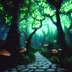 Wall Mural - Mystery forest with lights