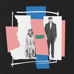 Canvas Print - Contemporary art collage. Conceptual image of man and woman suffering from breakup