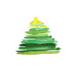 Green Christmas tree watercolor painting