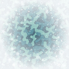 Winter Snowfall On Blue Camouflage Texture