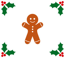 Wall Mural - gingerbread man cookie and holly berry christmas border decoration.
