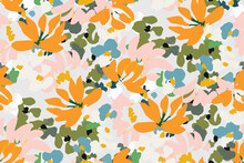 Bright Contrast Multicolored Floral Pattern With Brush Strokes Of Paint