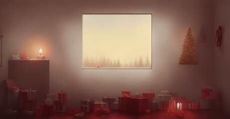 Christmas eve photorealistic painting on the wall. AI generated art illustration