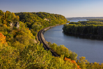 Wall Mural - Mississippi River Scenic Autumn Landscape with Railroad Tracks