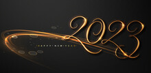 2023 New Year Banner With Abstract Shiny Wave Design Element. Happy 2023 New Year. Vector Illustration.