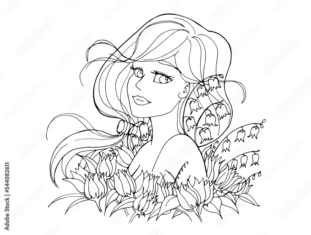 vector coloring page with cute cartoon anime girl. avatar, line art ...