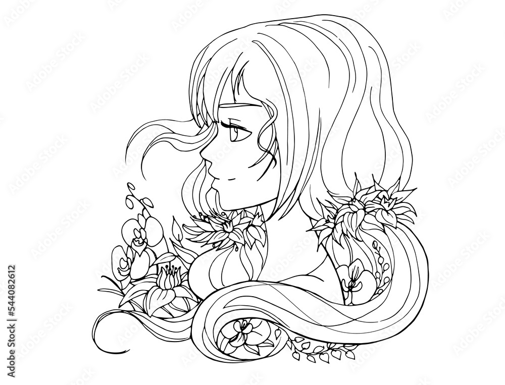 vector coloring page with cute cartoon anime girl. avatar, line art ...