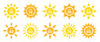 SPF icon set. UV protection sign collection. Sun protection symbols for sunblock or sunscreen products isolated on white background.