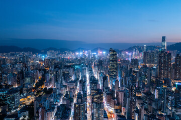 Fototapete - Top view of Hong Kong city at night