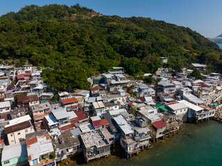 Fototapete - Top view of fishing village in Kowloon side