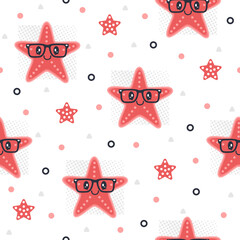 Wall Mural - Cute starfish cartoon vector pattern background.