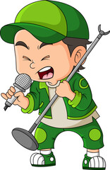 Sticker - The cool boy is singing with a high tone while wearing a cap