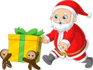 Sticker - The Santa claus is running to catch a gift that is taken by little ginger cookies