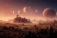 Alien Planet Landscape, Beautiful Forest The Surface Of An Exoplanet