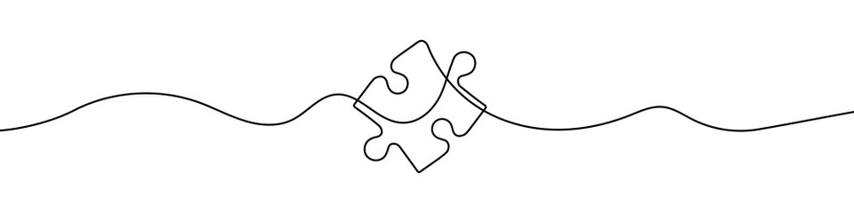 Wall Mural - continuous linear drawing of puzzle. puzzle piece icon. one line drawn background. vector illustrati