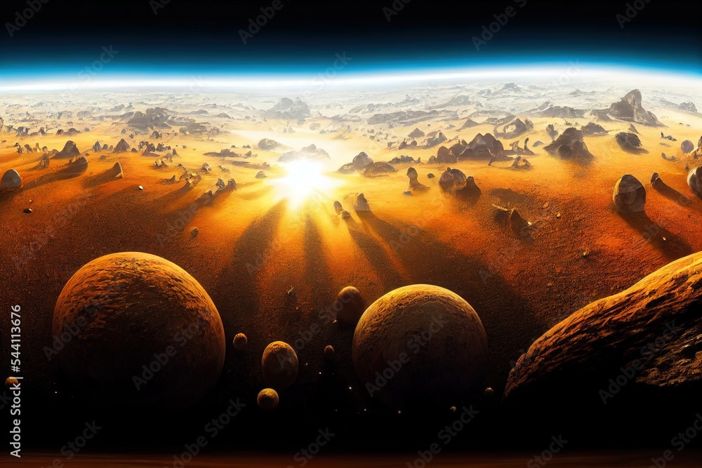 Beautiful alien landscape, panorama of the surface of a fantasy planet ...