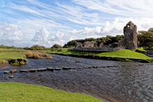 Ruins Of Ogmore Castle In Vale Of Glamorgan River