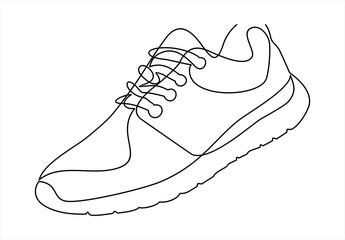 illustration of sneakers. Sports shoes in a line style. Continuous one line