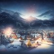 Weihnachtliche Winterlandschaft Christmas Jahreszeit Berge Alpen Schnee Ländlich Ruhig Digital AI Art Illustration
