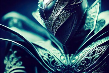 Knight armor, close-up, digital illustration.