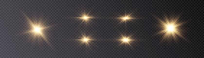 Poster - Set of light effects. A flash of warm light, a star on a transparent background. Sun, summer. light sunlight. Vector