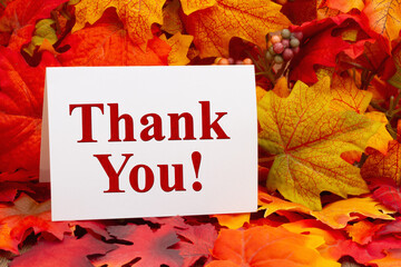 Canvas Print - Thank you greeting card with fall leaves