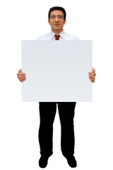 Wall Mural - gestenserie: salesman presents white advertising sign