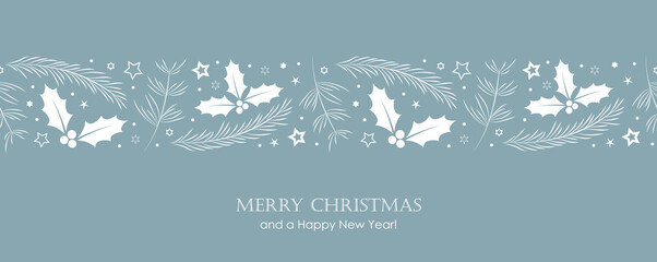 Poster - christmas greeting card banner with fir branches and holly berry border