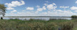 Panoramablick über einen See im Mkhuze Game Reserve, KwaZulu-Natal, Südafrika