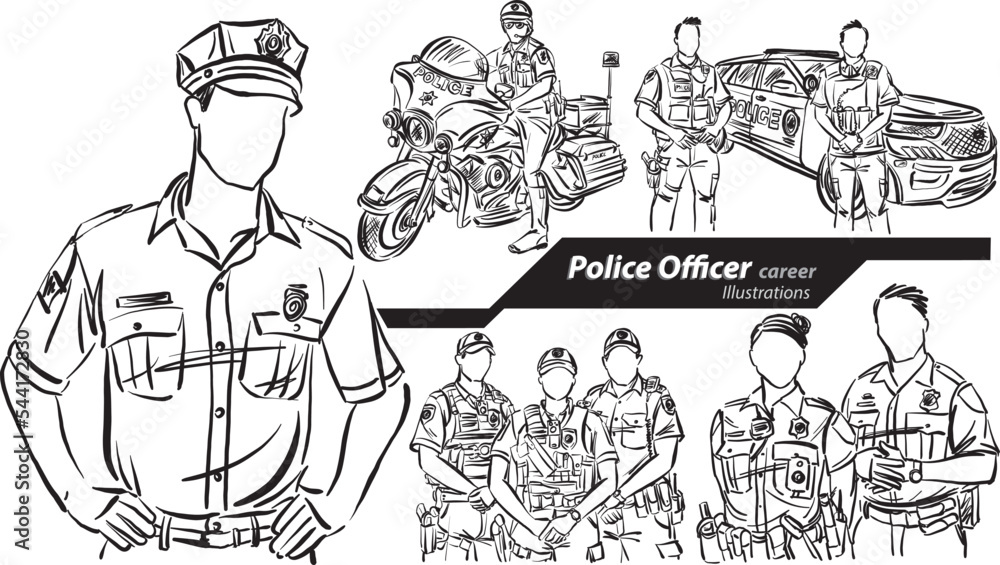 police officer career profession work doodle design drawing vector ...