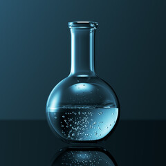 Wall Mural - glass chemistry lab equipment on blue background. chemistry lab concept. 3d