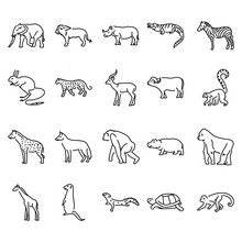 African Animals Color Line Icons Set. Pictograms For Web Page