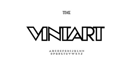 Aufkleber - Modern architectural font, tough sturdy geometric typeface. Technical blueprint letters, contrasting lines alphabet, vintage art deco style type. Simply line contour font, vector typographic design
