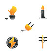 © Arend Designs - Electricity shortage icon set, light blackout concept, energy outage vector icons, electrical inflation bills emblems, symbols isolated on white background