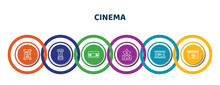 Editable Thin Line Icons With Infographic Template. Infographic For Cinema Concept. Included Film Poster, Ticket Window, Vhs, Vip Person, Slow Motion, Movie Film Icons.