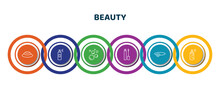 Editable Thin Line Icons With Infographic Template. Infographic For Beauty Concept. Included Three Stones, Deodorant, Foam, Concealer, Eye Patch, Hair Spray Icons.