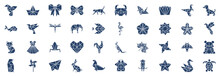 Collection Of Icons Related To Origami, Including Icons Like Bird, Boat, Butterfly, Cat And More. Vector Illustrations, Pixel Perfect Set

