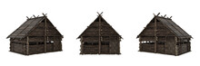 Medieval Viking Wooden House. 3D Illustration From 3 Angles Isolated.