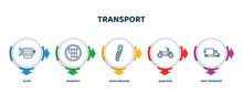 Editable Thin Line Icons With Infographic Template. Infographic For Transport Concept. Included Blimp, Gearshift, Shock Breaker, Quad Bike, Free Transport Icons.