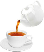 Pouring Tea Cup With Tea Or Coffee. Teapot And Cup Pro PNG Transparent Background