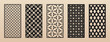 © Olgastocker - Laser cut patterns. Vector set of oriental geometric ornaments with grid, mesh, diamonds, flower silhouette. Elegant template for cnc cutting, decorative panels of wood, paper, metal. Aspect ratio 1:2
