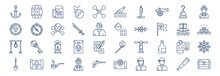Collection Of Icons Related To Pirates, Including Icons Like Anchor, Barrel, Beer, Bomb And More. Vector Illustrations, Pixel Perfect Set
